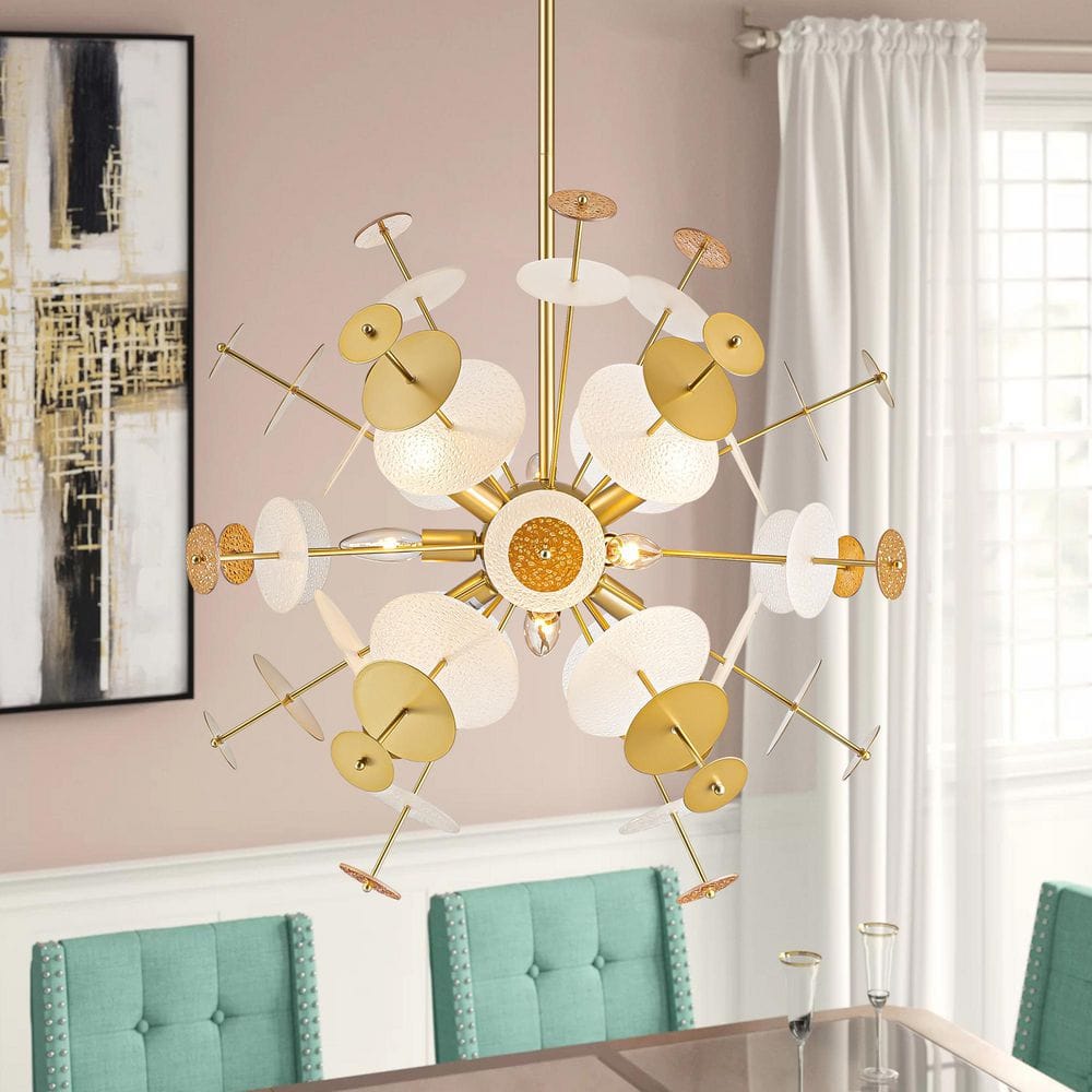 RRTYO Vivaan 9-Light Modern Gold Linear Sputnik Starburst Textured