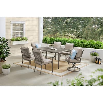 Preston Pointe Dark Cement Gray 7-Piece Metal Outdoor Dining Set with CushionGuard Putty C — Home Depot clearance