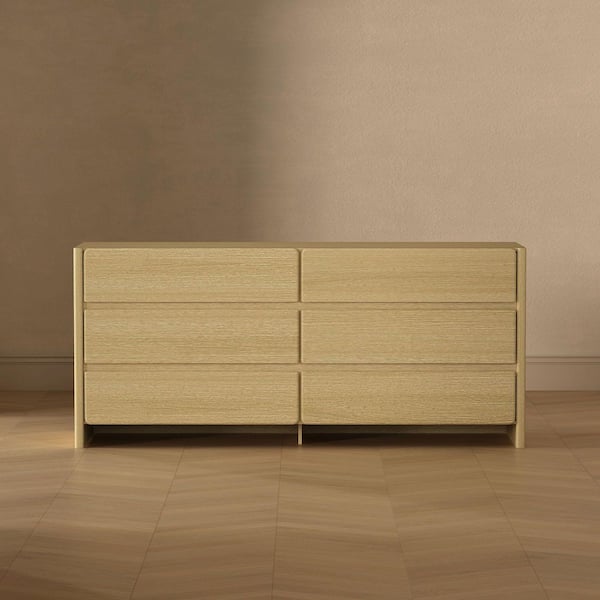 Linda Natural Oak 6-Drawer 72 in. Wide Modern Double Dresser