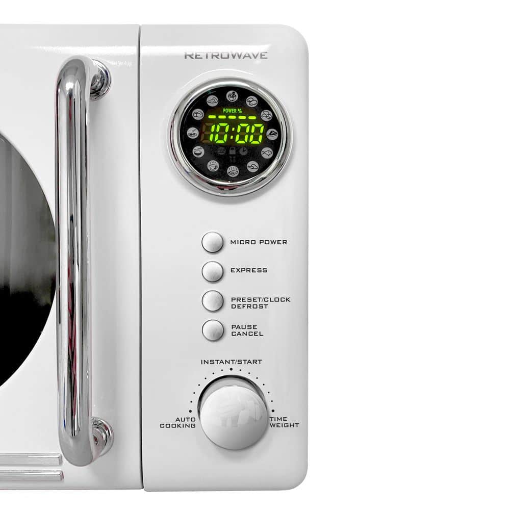 White RetroWave Compact Countertop Microwave Oven with LED Display