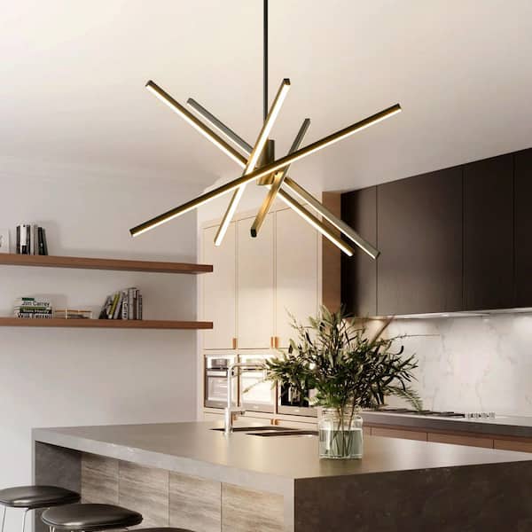 RRTYO Salem 45-Watt 5-Light Modern Black Linear Sputnik Integrated LED Pendant Light