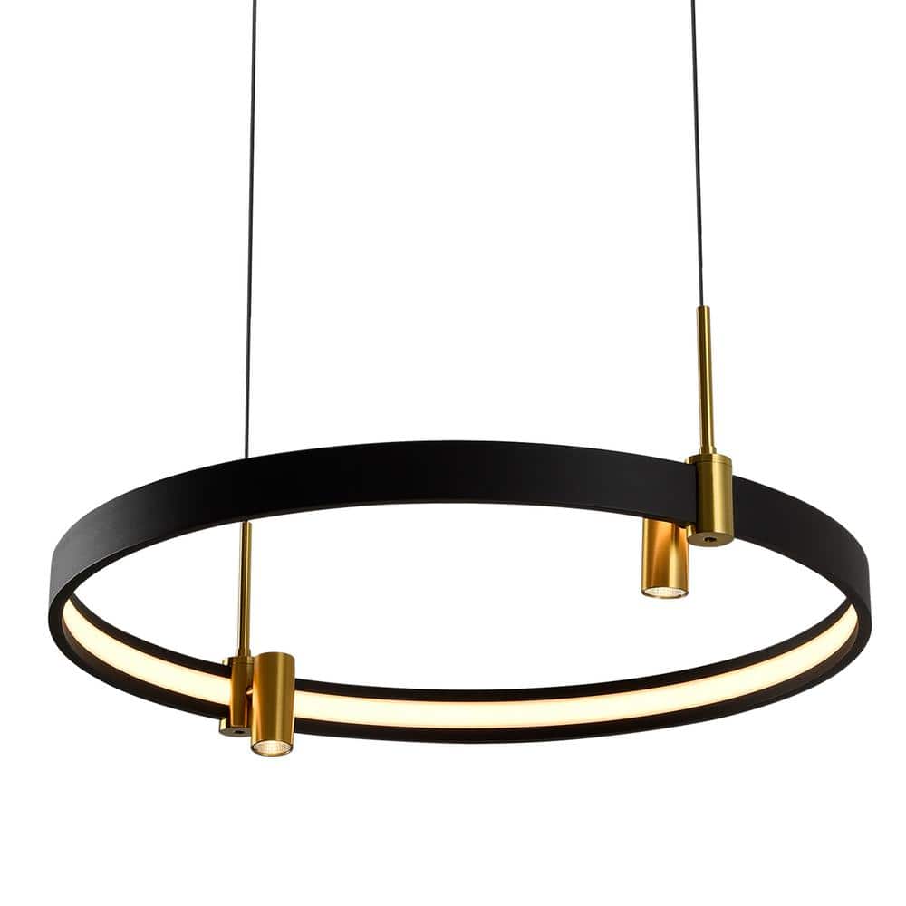 Tania 23" Black and Brass LED Ring Chandelier