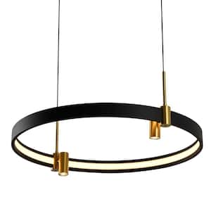 Tania 23 in. ETL Certified Integrated LED Black Chandelier Light Fixture with 2 Adjustable Spotlights in Antique Brass