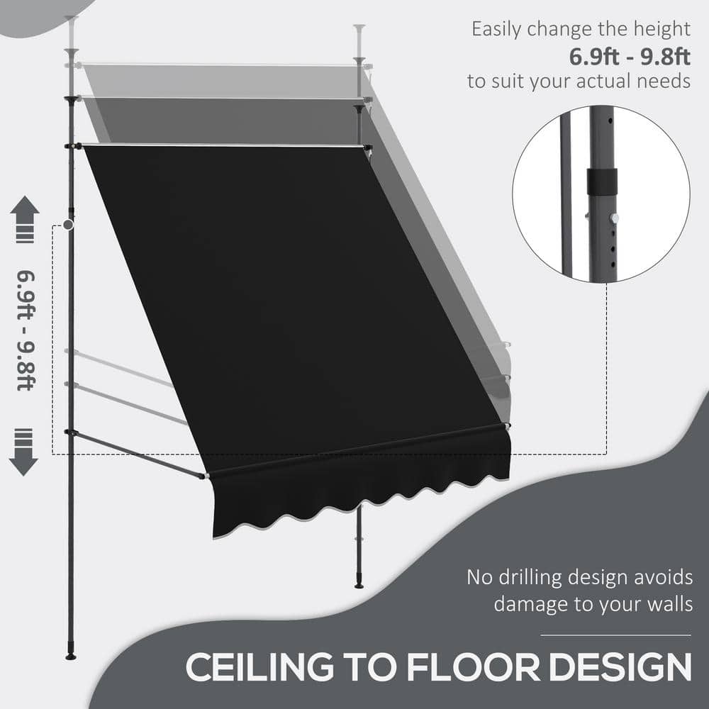 Outsunny Black Polyester Retractable Patio Awning with UV Resistant Fabric