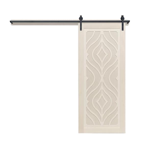 VeryCustom Zaftig Sway 42 in. x 84 in. Parchment Wood Sliding Barn Door with Hardware Kit in Black