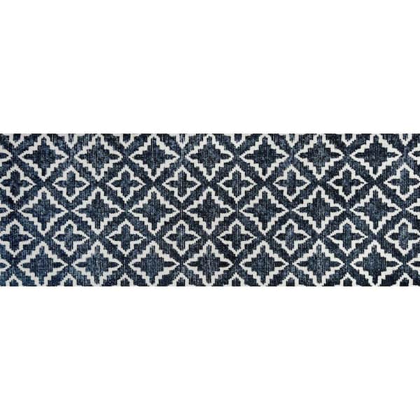 Maltese 2.29 ft x 6.25 ft Navy Blue and White Geometric Runner Rug