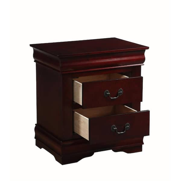 wetiny 21 in. x 15 in. x 24 in. 2-Drawer Louis Philippe H Nightstand in Cherry, Red