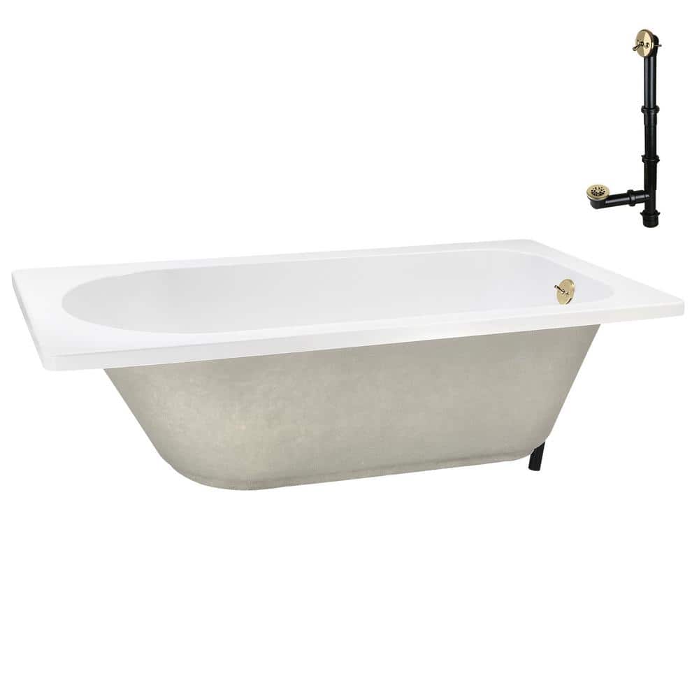 72" x 36" Glossy White Acrylic Soaking Drop-In Bathtub with Polished Brass Drain
