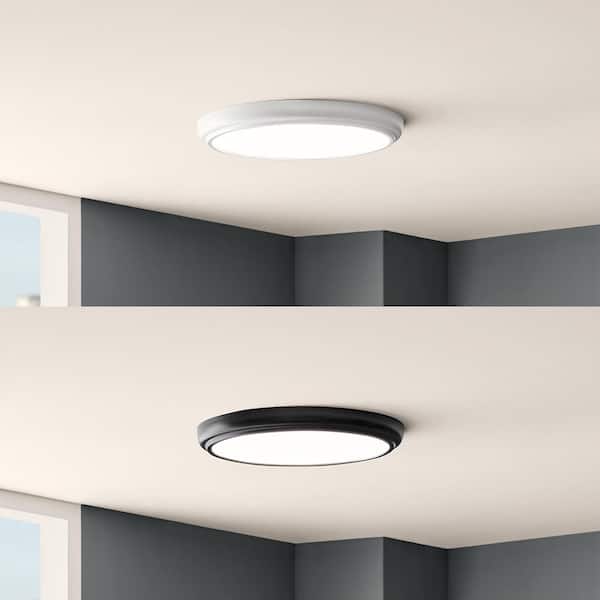 15 in. White Round LED Flush Mount with Night Light and Interchangeable Black Trim 1500 Lumens Adjustable CCT (4-Pack)