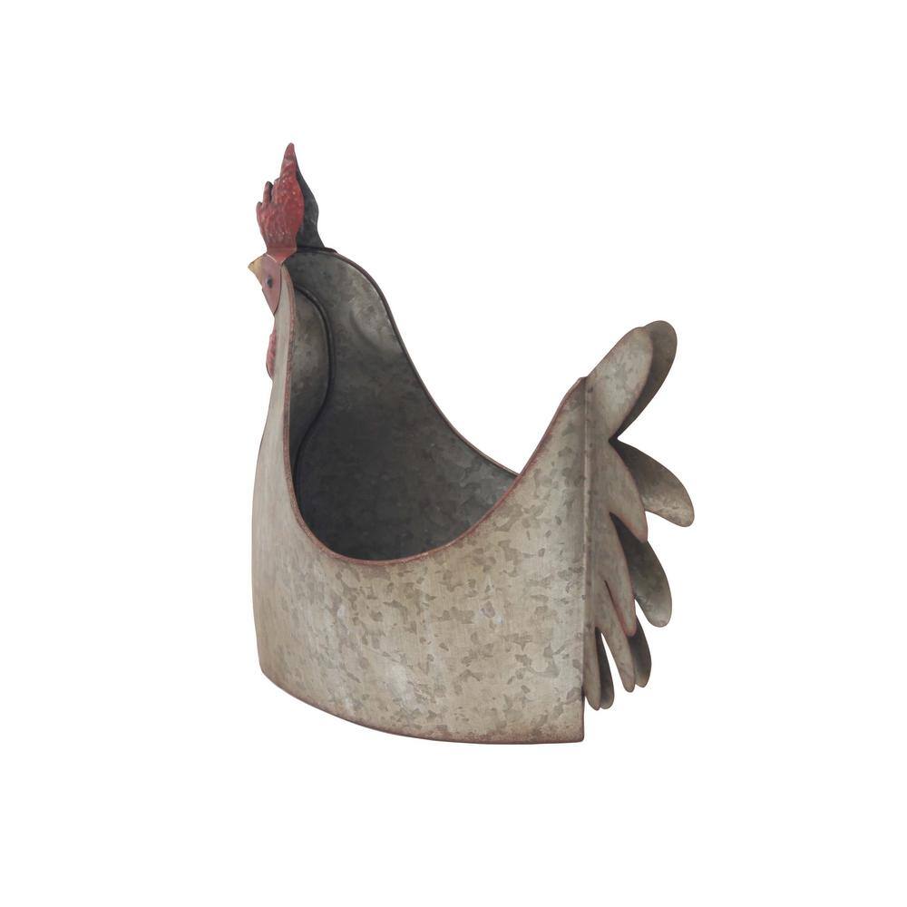Gray Metal Rooster Novelty Planter for Indoor/Outdoor Use