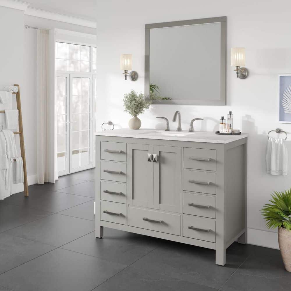 Elegant Aberdeen 42" Transitional Gray Vanity with White Carrara Marble Top