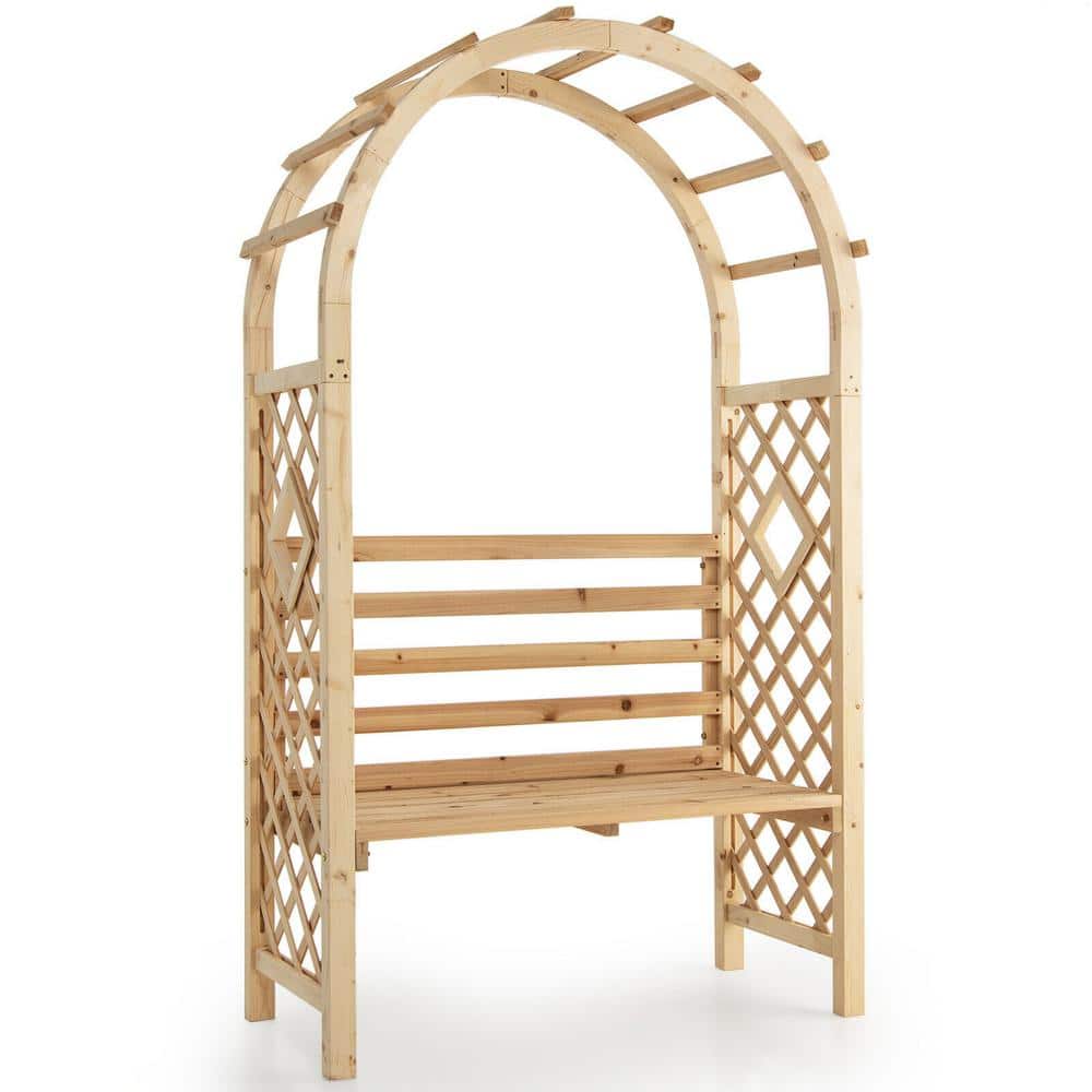 81.5 in. x 47.5 in. Wooden Garden Bench Arch Pergola Outdoor Arbor