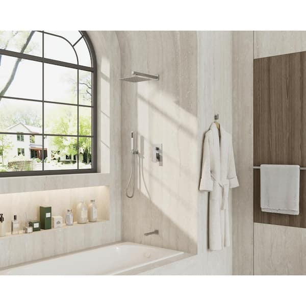 3-Spray 10 in. Wall Mount Dual Shower Head and Handheld Shower Tub Shower Set in Brushed Nickel (Valve Included)