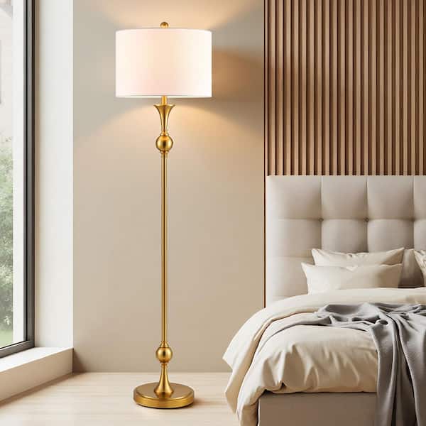 KAWOTI 60 in. Brushed Gold 1-Light Standard Floor Lamp for Living