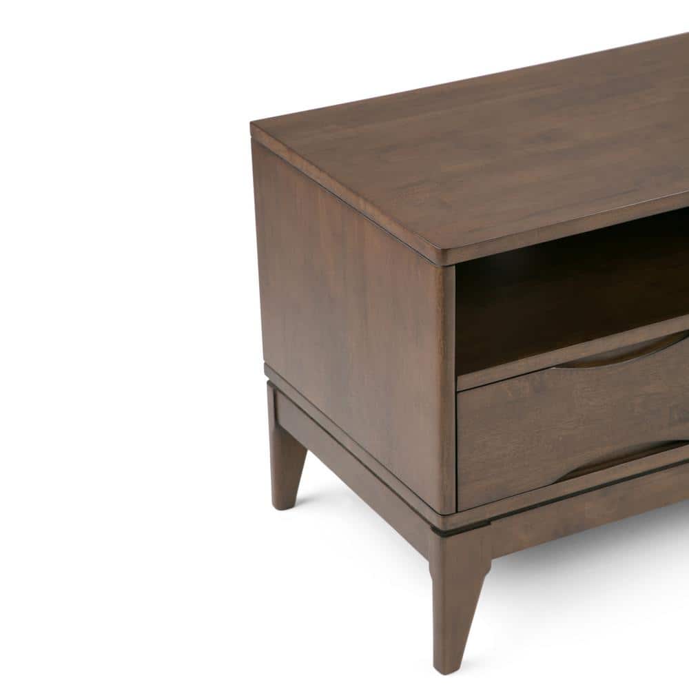 Harper 60" Walnut Brown Rubberwood TV Stand with Cabinet and Drawers