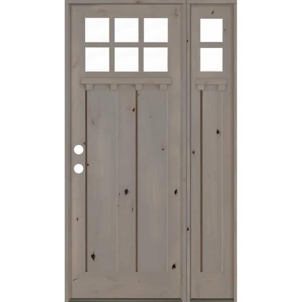 Krosswood Doors 56 in. x 96 in. Craftsman Alder 2 Panel Right-Hand 6 Lite Clear Glass DS Gray Wood Prehung Front Door with Sidelite