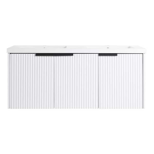 48 in. Wall-Mounted Double White Bath Vanity with White Resin Top Unassembled