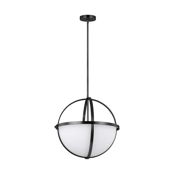 Generation Lighting Alturas 3-Light Midnight Black Hanging Pendant with Etched White Glass Shades