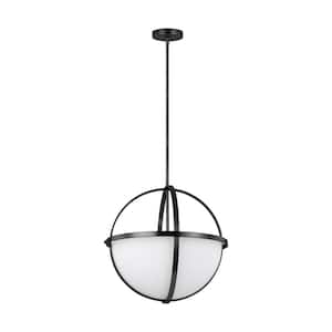 Alturas 3-Light Midnight Black Hanging Pendant with Etched White Glass Shades