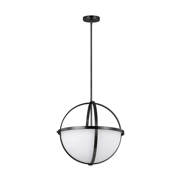 Generation Lighting Alturas 3-Light Midnight Black Pendant with LED Bulbs and Etched White Glass Shades