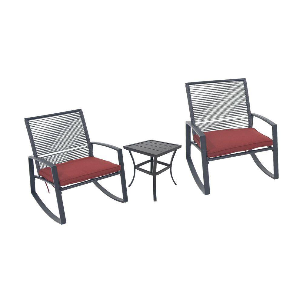 3-Piece Black Metal Outdoor Rocking Recliner with Red Cushions and Steel Side Table price history on PriceWatchPro