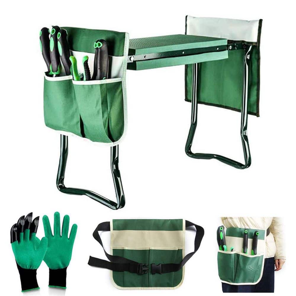 Garden Stool and Kneeler, Kneeling Bench with 2 Portable Large Tool Pockets