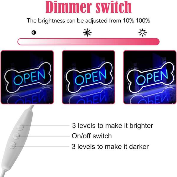 Afoxsos Neon Open Sign Dog Bone Shape Acrylic LED Neon Light Wall