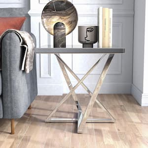 Katalpa 23.5 in. Chrome Metal Square Mirror End Table