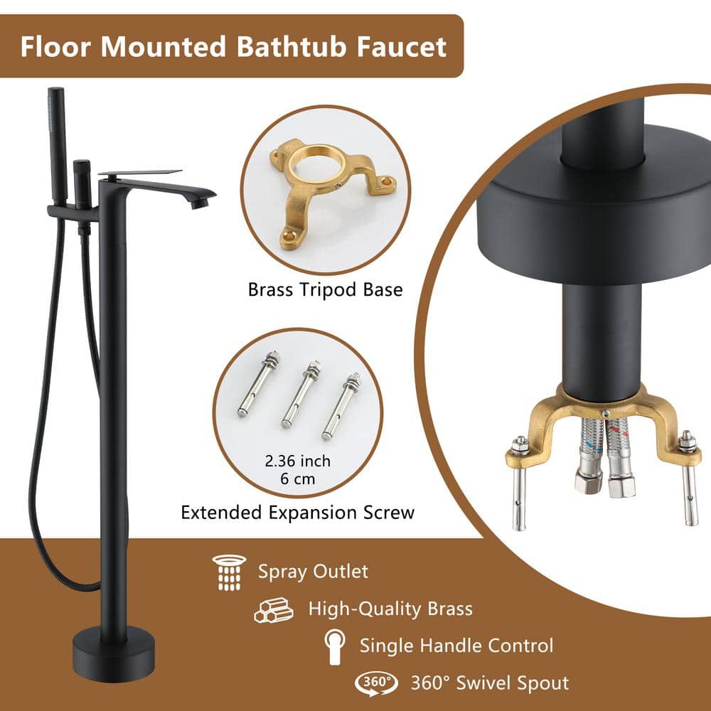 Matte Black Freestanding Tub Filler Faucet with Handheld Shower