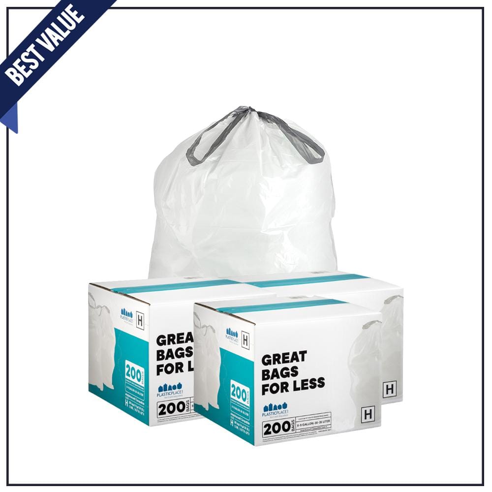 Plasticplace 18.5 in. x 28 in. 8 Gal. to 9 Gal., White Drawstring Garbage  Liners Simplehuman Code H Compatible 200-Count (2-Pack) TRA170WH-2PK - The  Home Depot