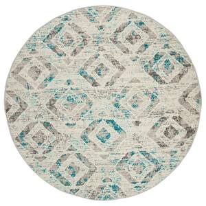 Pasargad Home Faro Blue/Multi 5 ft. x 5 ft. Round Geometric Area Rug PY-03  5x5 - The Home Depot