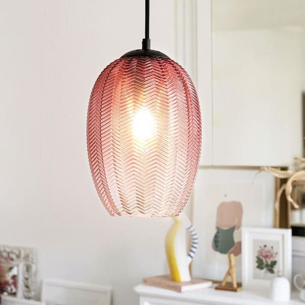 Harper 1-Light Modern Cylinder Mulberry Textured Gradient Glass Pendant Light for Kitchen Island or Stairway