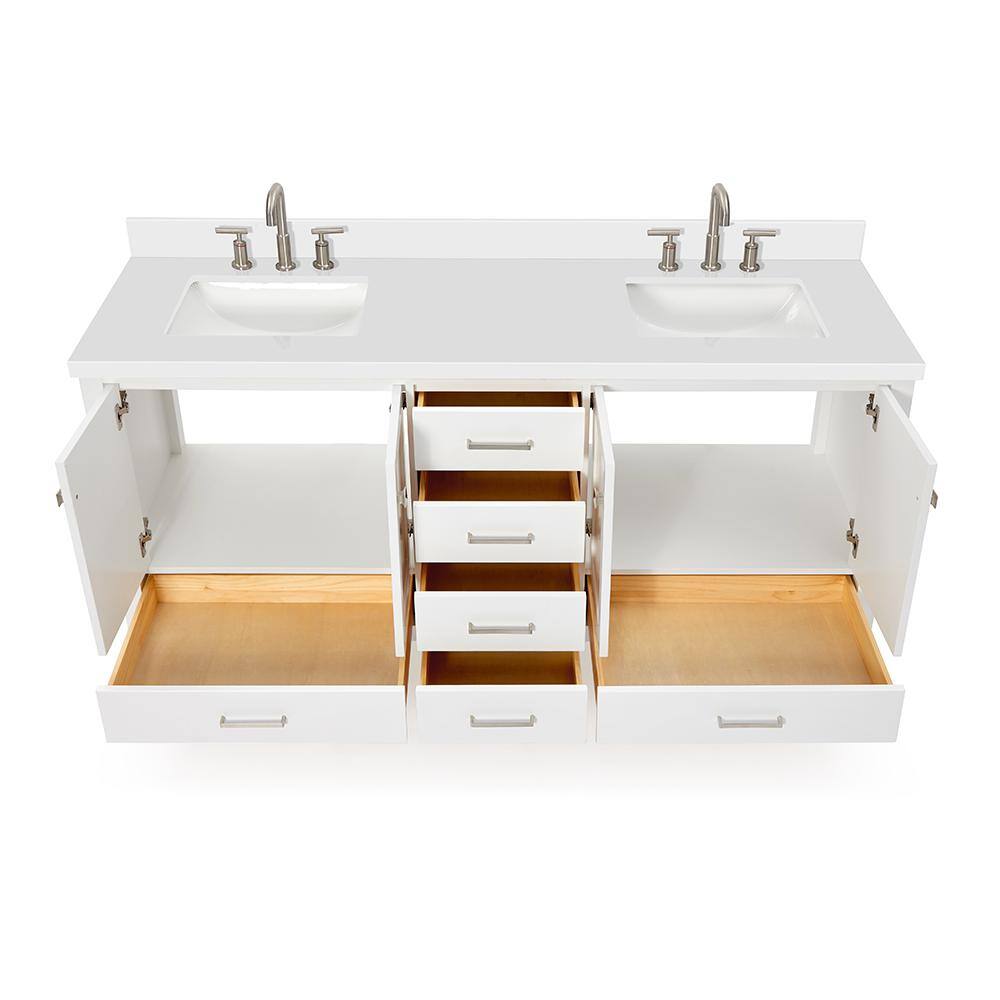 Cambridge 73" White Double Sink Vanity with Quartz Top