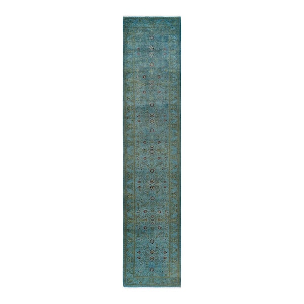 Overdyed Blue 2 ft. 7 in. x 12 ft. 3 in. Wool Indoor Area Rug
