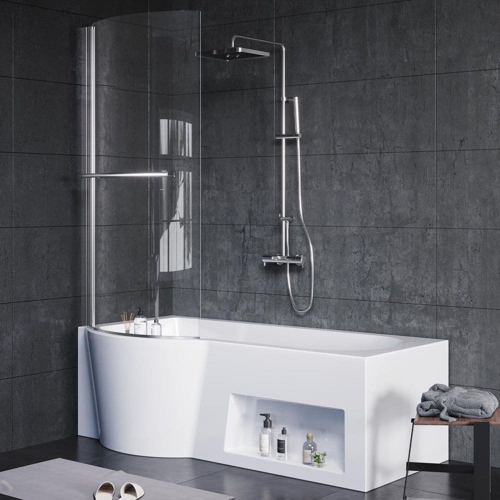 YULIKA 66 in. Acrylic Soaking Bathtub with Shower Door, Left Drain