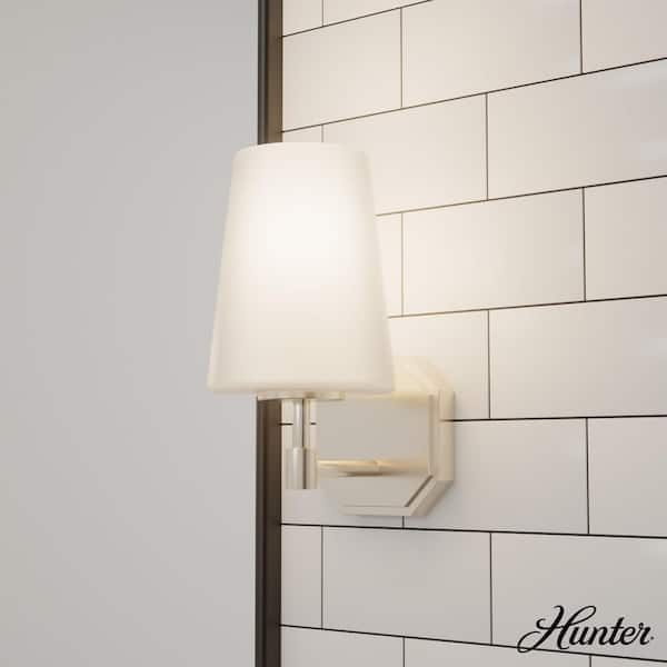 Nolita 1-Light Brushed Nickel Wall Sconce with Cased White Glass Shade