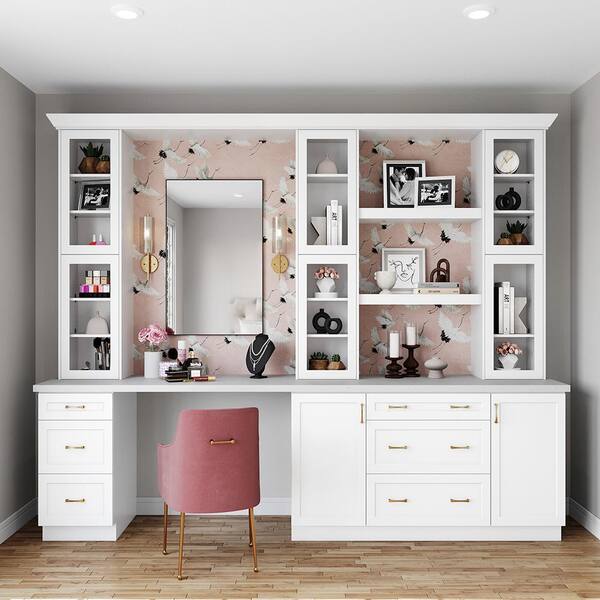 Hampton Bay Designer Series Melvern Assembled 30x42x12 in. Wall Kitchen Cabinet with Glass Doors in White