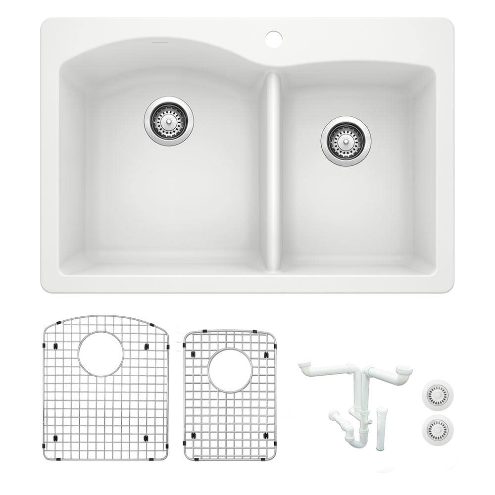 Diamond 33 in. Drop-in/Undermount Double Bowl White Granite Composite Kitch