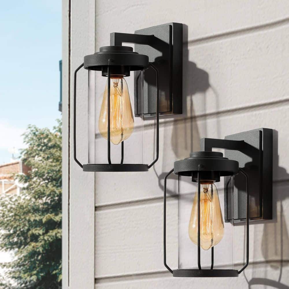 Modern Black Medium Outdoor Light Fixture, 1-Light Wall Lantern Sconce Light with Clear Glass (2-Pack) for Parking Area price history on PriceWatchPro