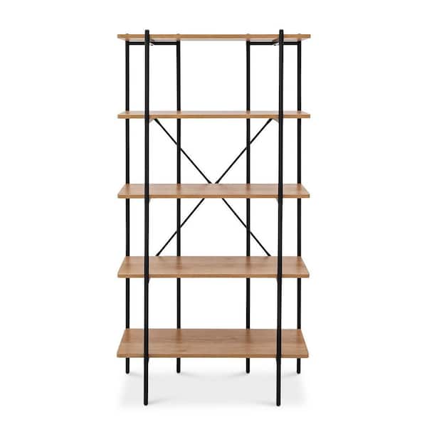 AndMakers Querencia 63 in. Beige Wooden 5-Shelf Standard Bookcase with Metal Frame