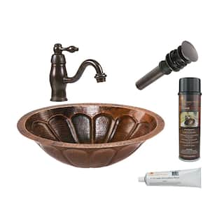All-in-One Oval Sunburst Under Counter Hammered Copper Bathroom Sink in Oil Rubbed Bronze