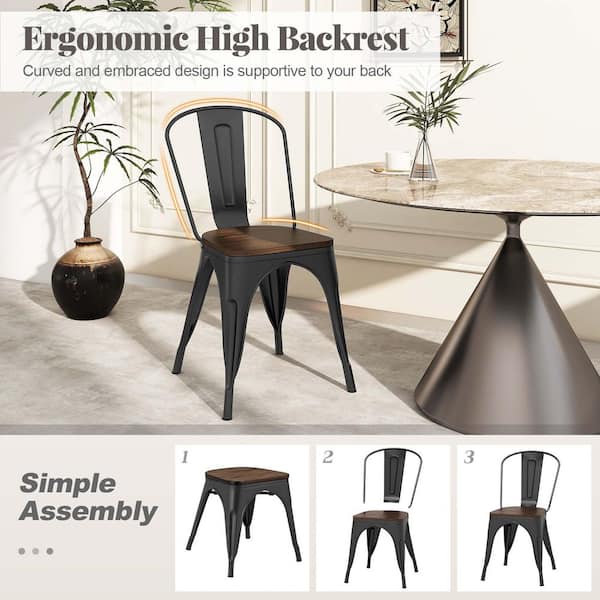 Gymax Tolix Style Metal Dining Chairs (Set of 4) w/ Wood Seat and