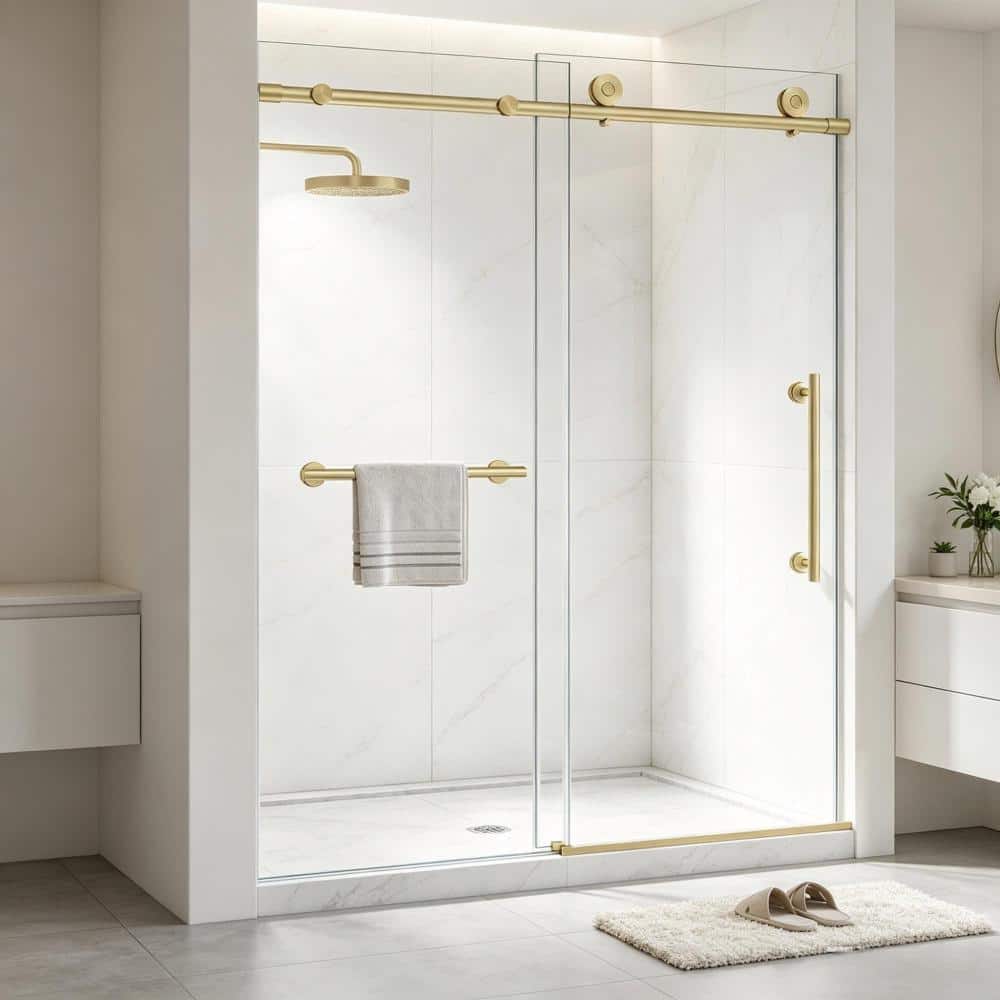 49 in. - 54 in. W x 76 in. H Single Sliding Frameless Shower Door in Brushed Gold with 5/16 in. Clear Tempered Glass price history on PriceWatchPro