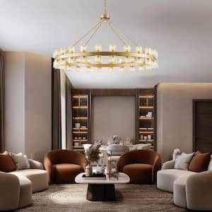 48-Light Gold Round Chandelier, 48 in. Modern K9 Crystal Chandelier for Dining Room, Living Room, Foyer