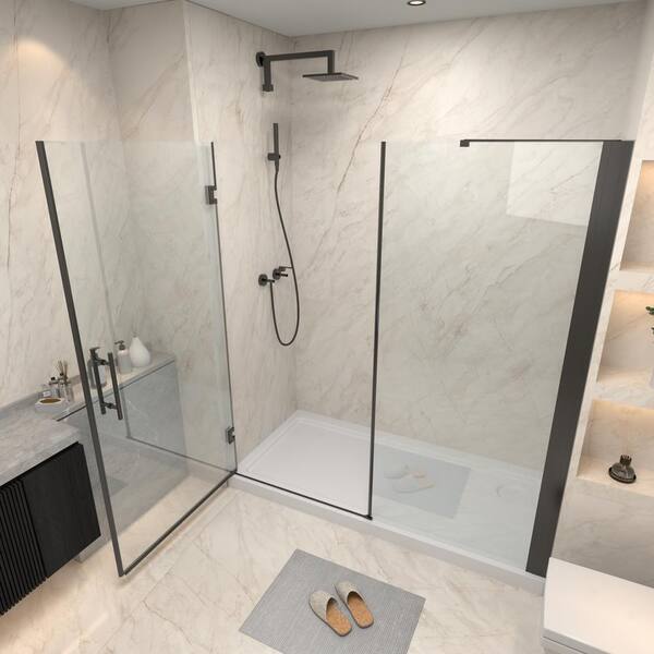 Xspracer Victoria 70-72 in. W x 76 in. H Pivot Frameless Shower Door in Matte Black with 3/8 Inches Thick SGCC Tampered Glass