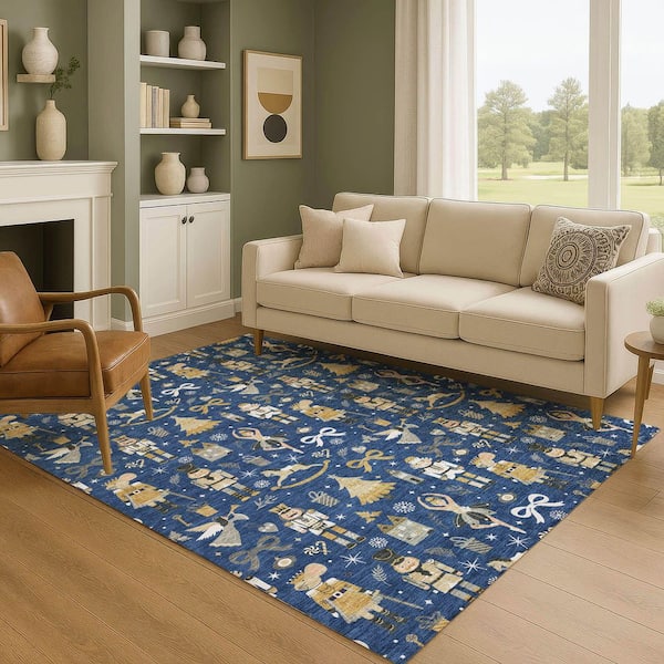 Mayfield Premium Machine Washable Abstract AMF1827 Navy 10 ft. x 14 ft. Area Rug