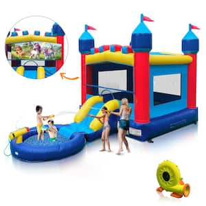 Vinyl Inflatable Bounce House with a Pool with Water Guns, Slides, Basketball Hoop and 1100-Watt Blower