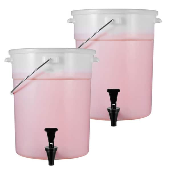 Refreshment Distributor, Polypropylene 5 Gal. Party Beverage Holders, Juice Distributor w/ Faucet and Cover, (Set of 2)