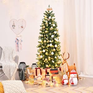 5 ft. Pre-Lit Pencil Artificial Christmas Tree Hinged Fir Tree Holiday Decor with LED Lights