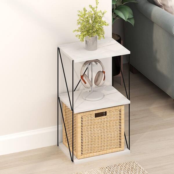 Furinno Besi 26.26 in. Tall Marble White Wood 3-Shelf Etagere Bookcase with Metal Frame